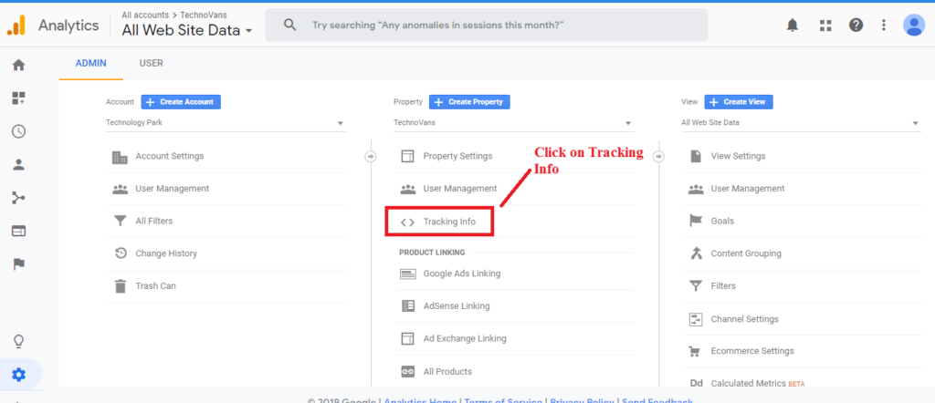 click on Tracking Info under Property column