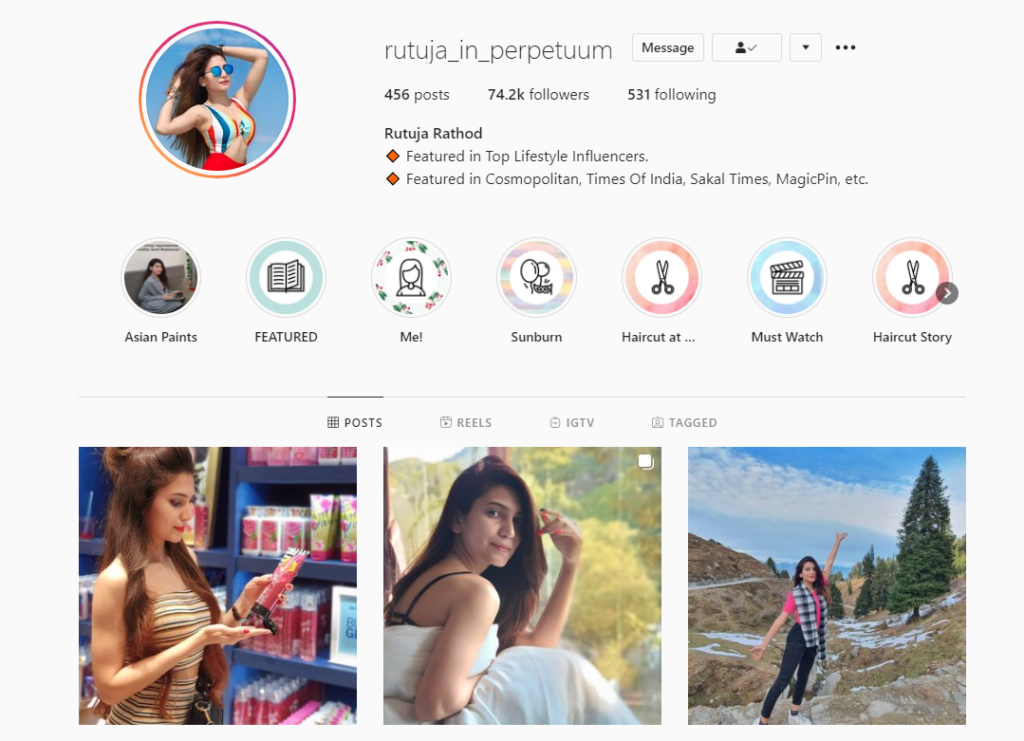 Rutuja Rathod, Top Fashion Influencer on Instagram