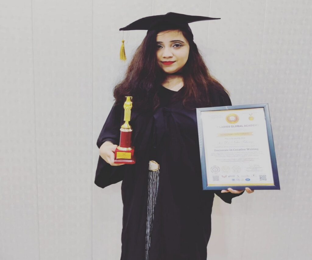 Author Neha Tekwani receives honorary doctorate in creative writing from Grace Ladies Global Academy, USA